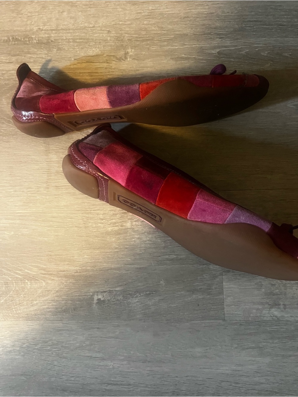 Coach Patchwork Suede Ballet Flats in Red and Pink